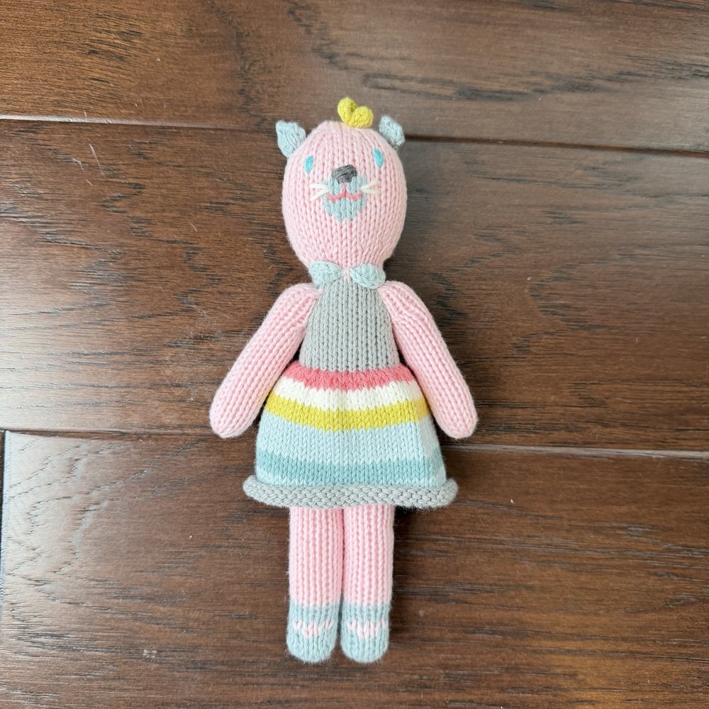Blabla Kids School Book Cat Kitty Rattle Hand Knit 8 Inches Made In Peru